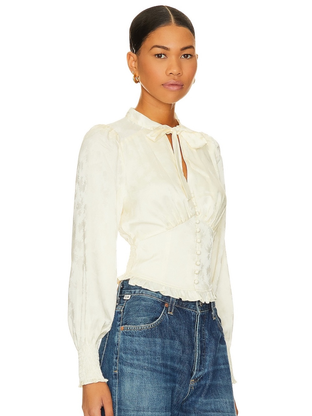 Heartloom Ivory Tie-Neck Corset Blouse - Picture 2 of 3